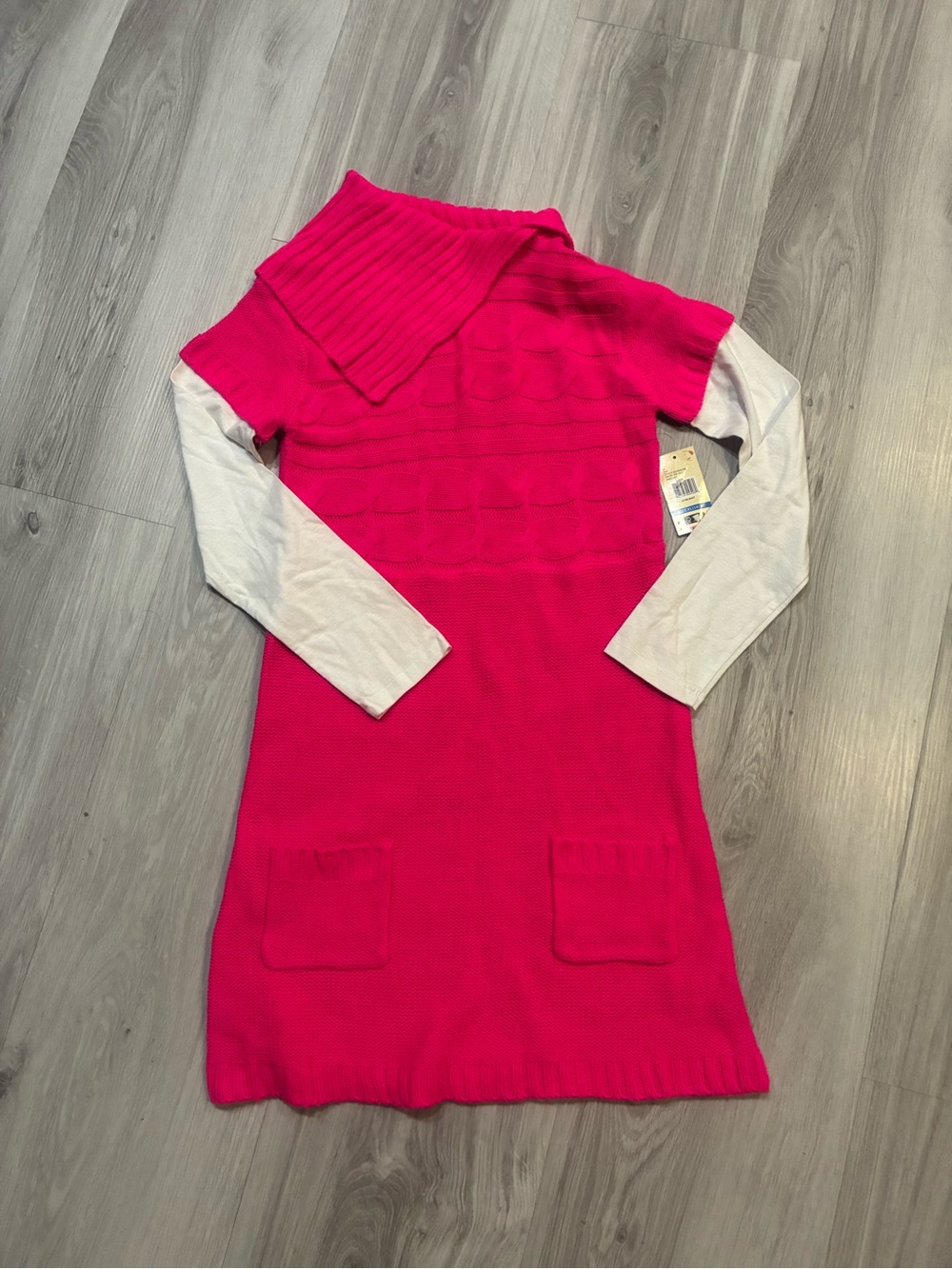 Lei Hot Pink Knit Dress with Cream Sleeves